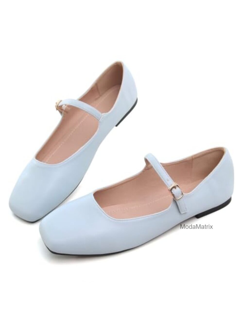 PU Leather Mary Jane Flats Square Toe Buckle Strap